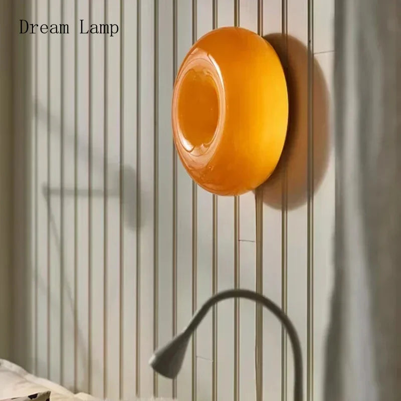 INS Style Donut Glass Wall Lamp Bauhaus Retro Living Room Decorative Lamp USB Touch Switch Bedroom Ambient Light