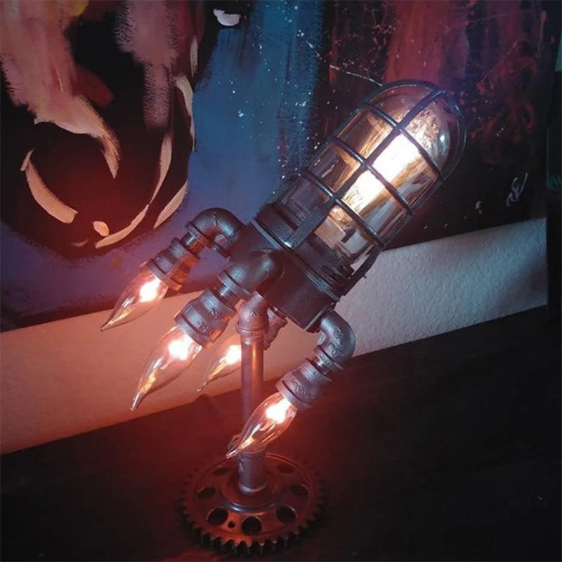Retro Steampunk Rocket Light Home Decoration Rocket Launcher Flame Desktop Night Light AU Plug Specification Desk Lamp