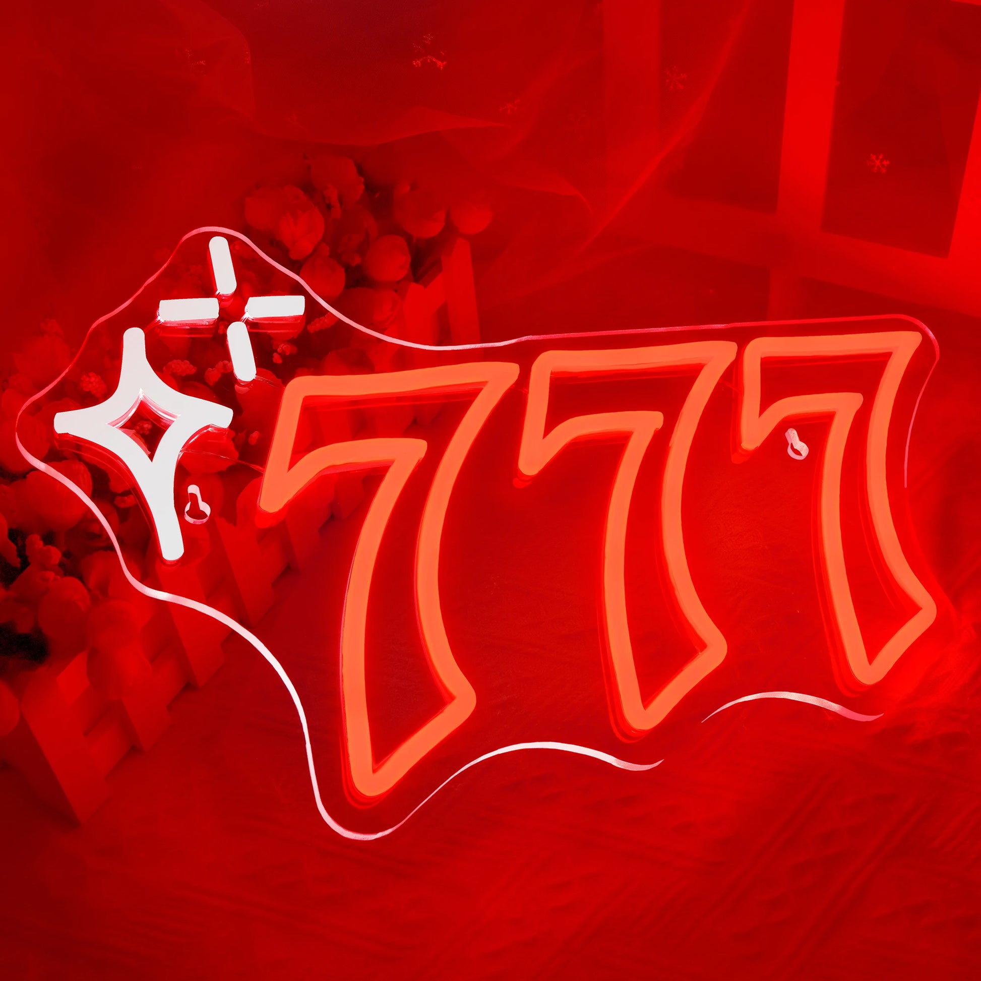 777 Neon Sign Angel Number Neon LED Sign Luck Seven Neon Lights Red White Star Neon Signs for Wall Lucky Number LED Neon Light