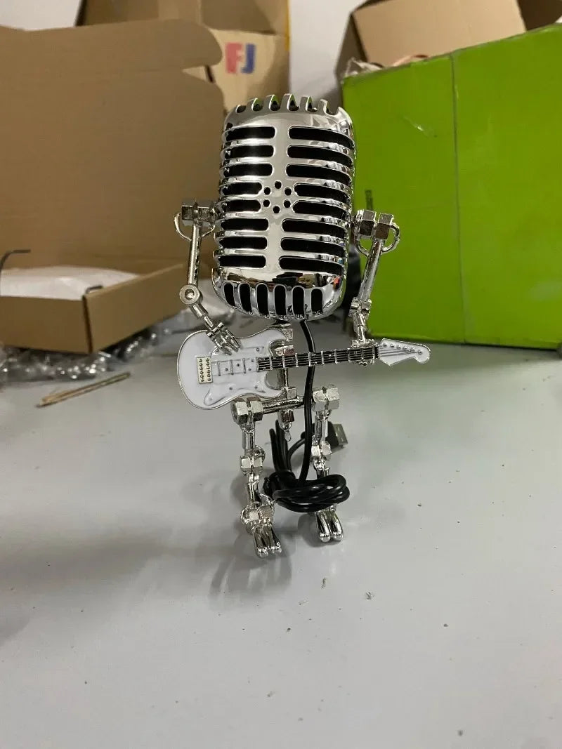 Hot Sale Vintage Microphone Robot Lamp Play Guitar Desk LED Lamp Light Vintage Miniatures Crafts Lighting Office Home Decoration