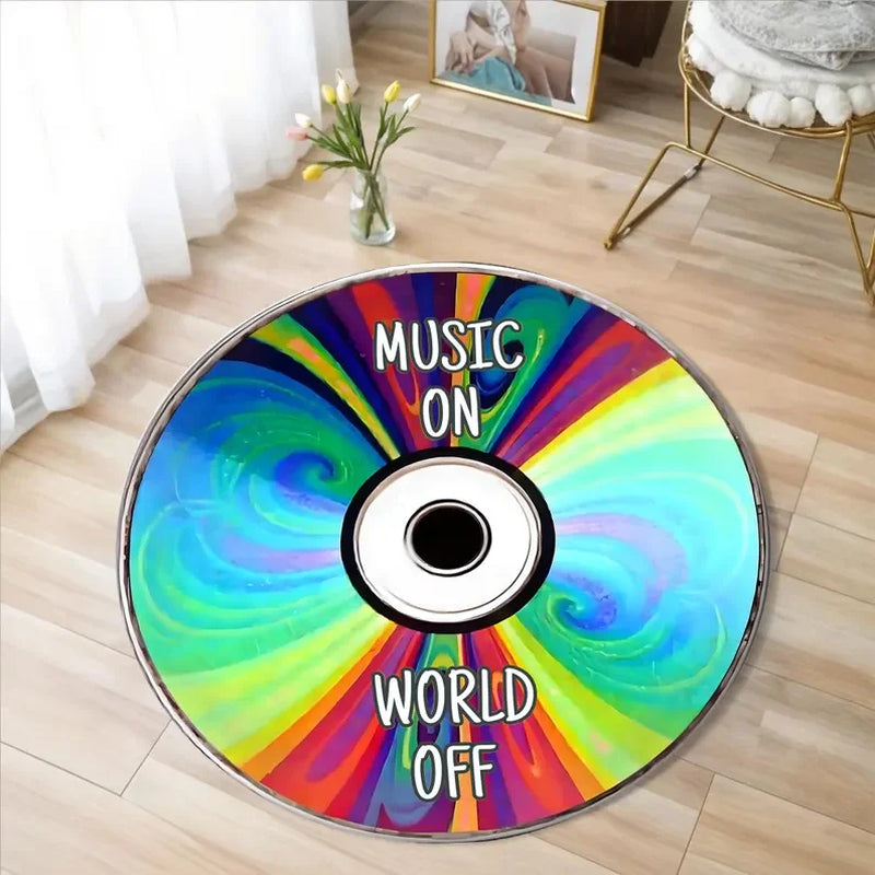 Printed Vinyl Music Record Carpet Machine Washable Rug Gift for Music Lovers Rug Retro Vinyl Record round Rug Non Slip Mat