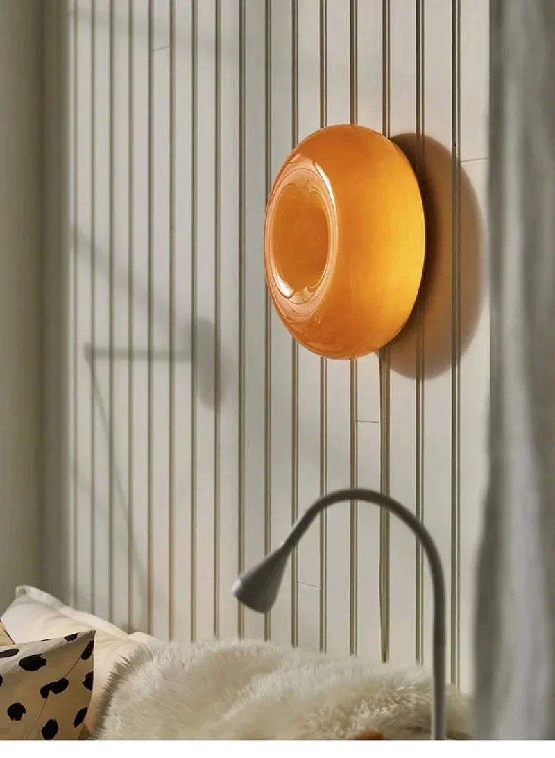 INS Style Donut Glass Wall Lamp Bauhaus Retro Living Room Decorative Lamp USB Touch Switch Bedroom Ambient Light