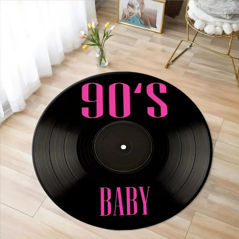 Printed Vinyl Music Record Carpet Machine Washable Rug Gift for Music Lovers Rug Retro Vinyl Record round Rug Non Slip Mat