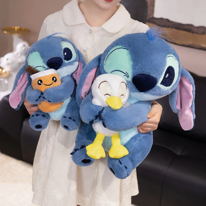 60Cm Huggable Stitch Plushies Hug Duck Kawaii Anime Japanese Style Wink Stitch Plushies with Bubble Tea Doll Pillow Home Decor