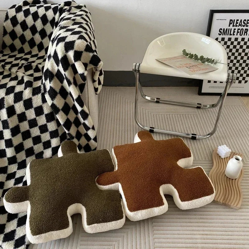 Blacket White Irregular Jigsaw Seat Cushion Chair Soft Back Cushion Home Decor Throw Pillow Comfortable Teddy Velvet Cushions