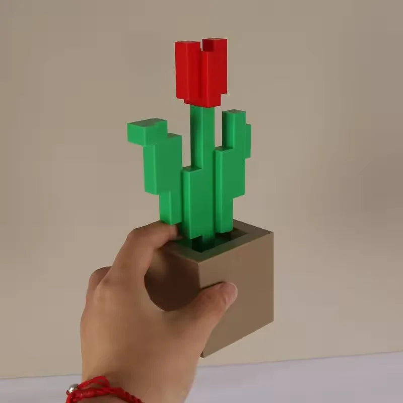 Charming 3D Printed Pixel Rose - Perfect for Bedroom Decoration, No Need for Power, Durable Food Grade Plastics, Holiday Gifts