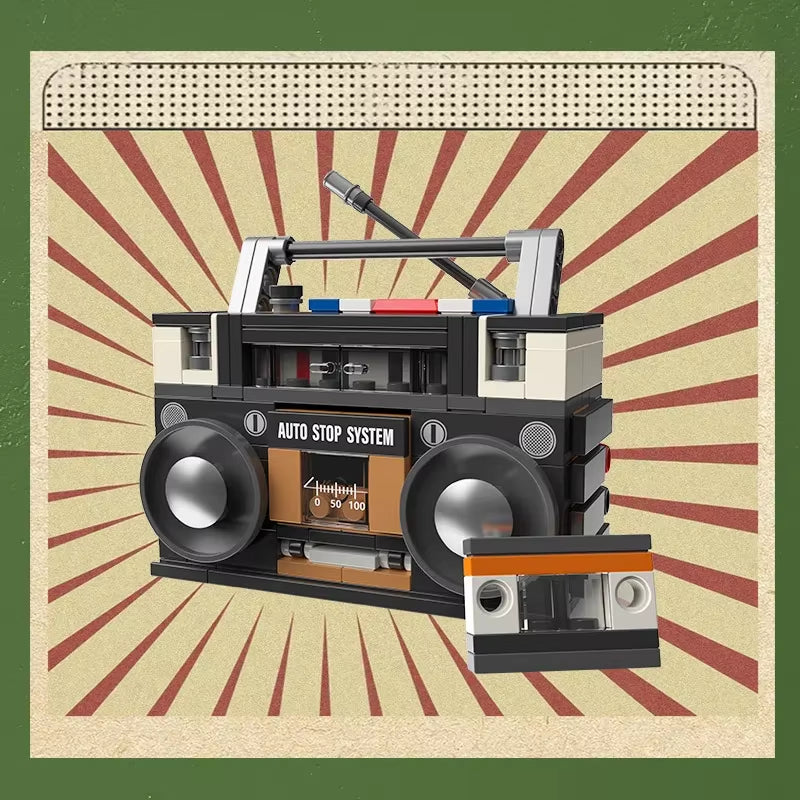 DIY Retro Electrical Appliances Furniture TV Computer Tape Walkman Play Game Consoles Radio Building Blocks Model Brick Set Toys