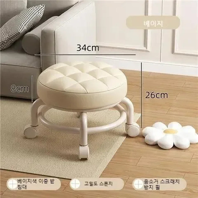 Pulley Stool Internet Celebrity Small Stool Silent Wheeled Seat Children'S Multi-Functional Shoe Changing Chair round Stool