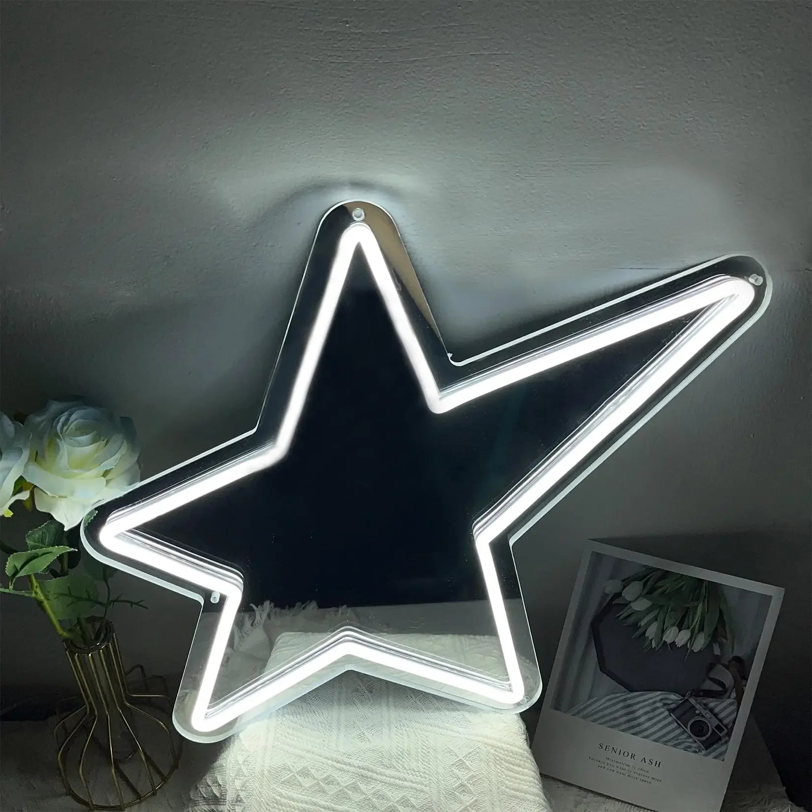 Star Mirror Neon Sign for Wall Decor USB LED Mirror Neon Light Sign Home Bedroom Game Girls Party Kids Room Decor Night Light