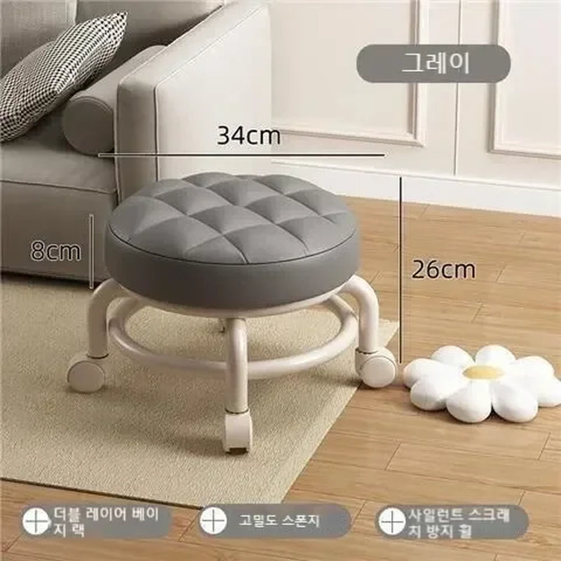 Pulley Stool Internet Celebrity Small Stool Silent Wheeled Seat Children'S Multi-Functional Shoe Changing Chair round Stool