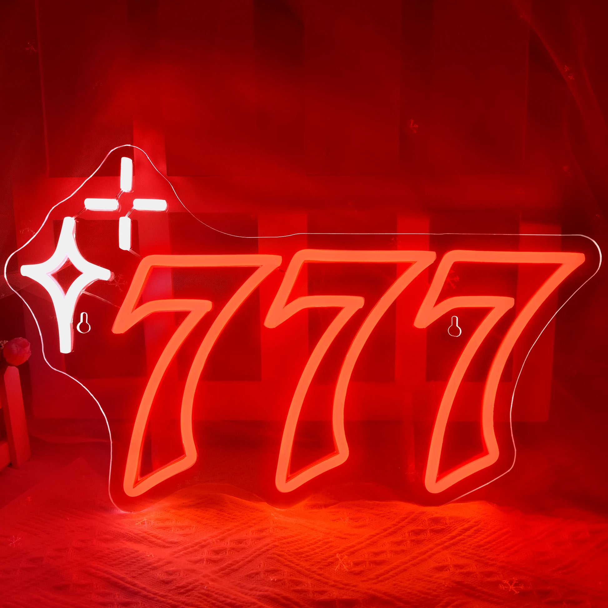777 Neon Sign Angel Number Neon LED Sign Luck Seven Neon Lights Red White Star Neon Signs for Wall Lucky Number LED Neon Light