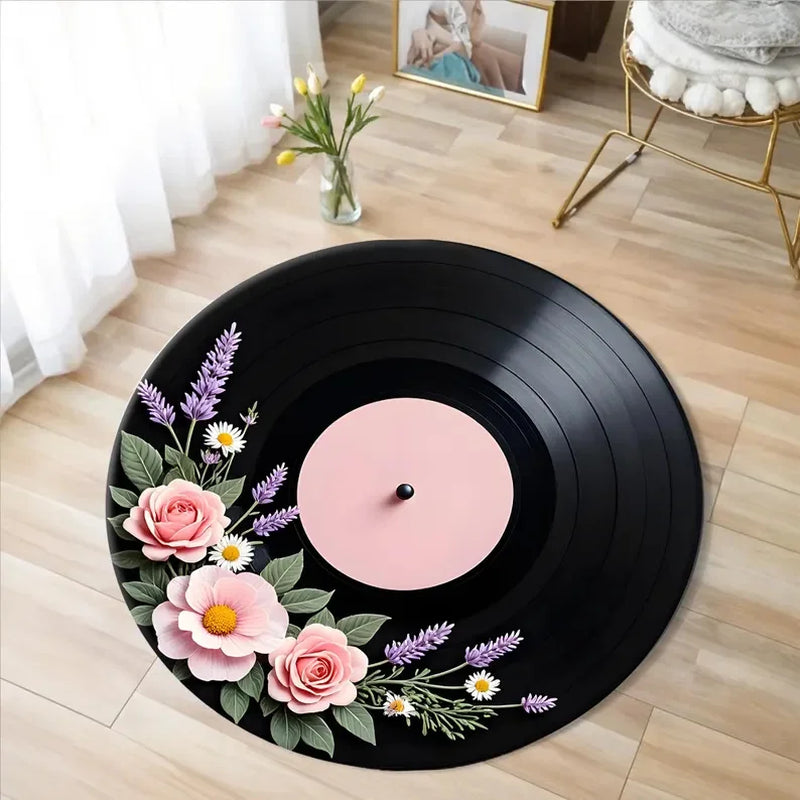 Printed Vinyl Music Record Carpet Machine Washable Rug Gift for Music Lovers Rug Retro Vinyl Record round Rug Non Slip Mat