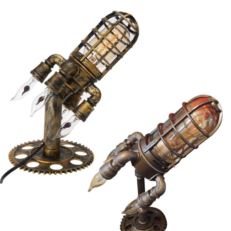 Retro Steampunk Rocket Light Home Decoration Rocket Launcher Flame Desktop Night Light AU Plug Specification Desk Lamp