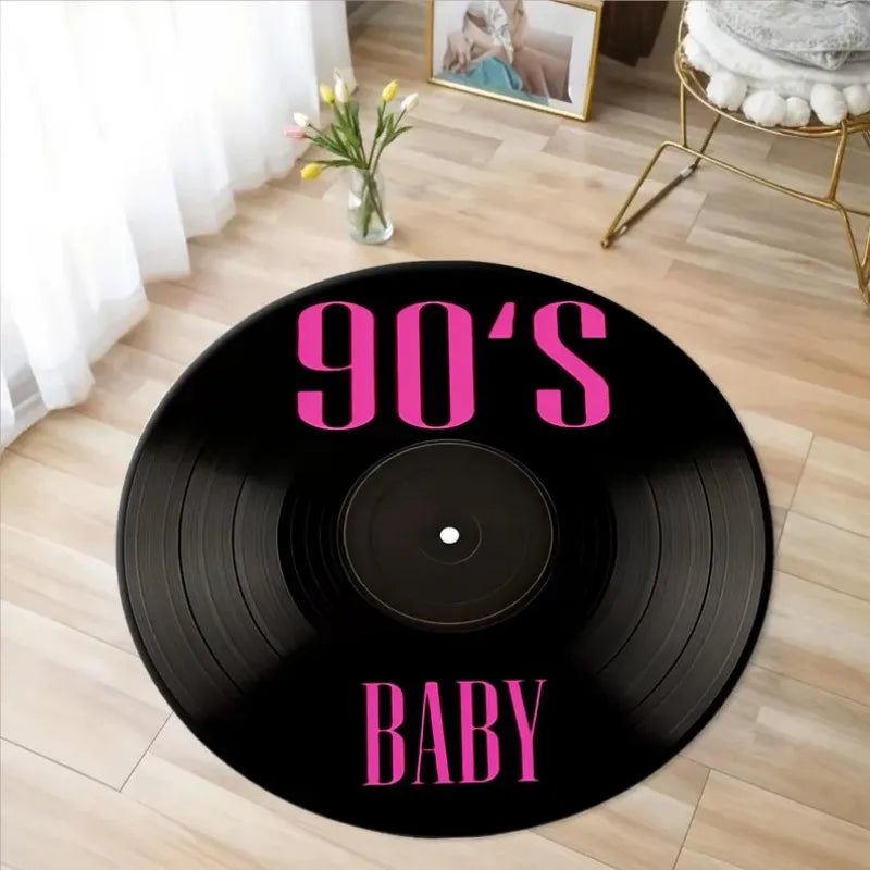 Printed Vinyl Music Record Carpet Machine Washable Rug Gift for Music Lovers Rug Retro Vinyl Record round Rug Non Slip Mat