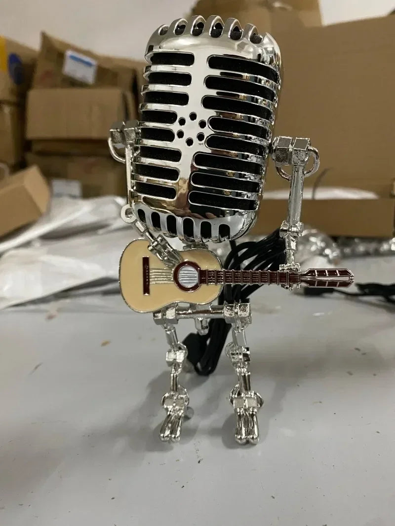 Hot Sale Vintage Microphone Robot Lamp Play Guitar Desk LED Lamp Light Vintage Miniatures Crafts Lighting Office Home Decoration