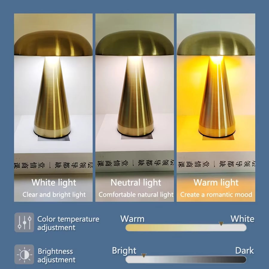 Retro Bar Table Lamp Mushroom Table Lamp LED Touch Sensor Three Color Dimming Desktop Night Light Rechargeable Reading Lamp