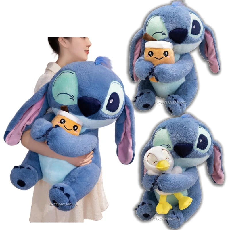 60Cm Huggable Stitch Plushies Hug Duck Kawaii Anime Japanese Style Wink Stitch Plushies with Bubble Tea Doll Pillow Home Decor