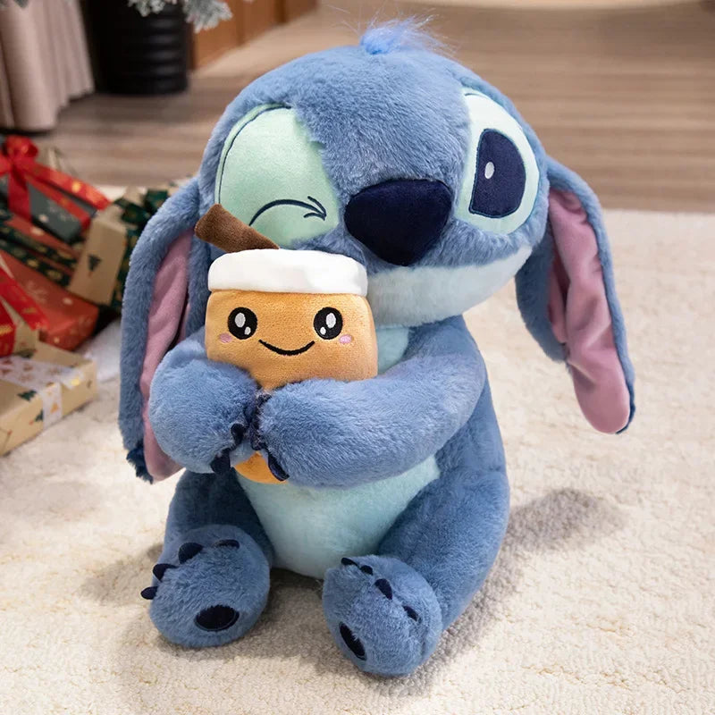 60Cm Huggable Stitch Plushies Hug Duck Kawaii Anime Japanese Style Wink Stitch Plushies with Bubble Tea Doll Pillow Home Decor