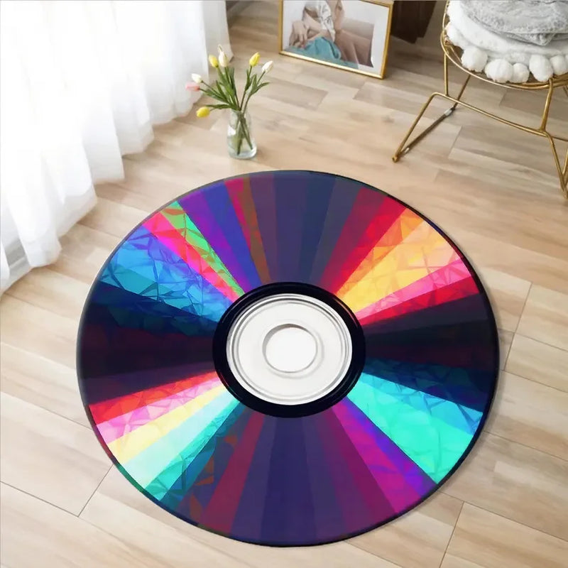 Printed Vinyl Music Record Carpet Machine Washable Rug Gift for Music Lovers Rug Retro Vinyl Record round Rug Non Slip Mat