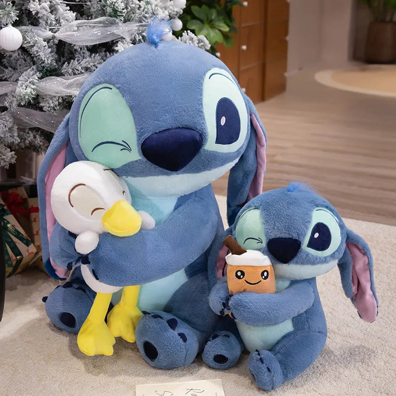 60Cm Huggable Stitch Plushies Hug Duck Kawaii Anime Japanese Style Wink Stitch Plushies with Bubble Tea Doll Pillow Home Decor
