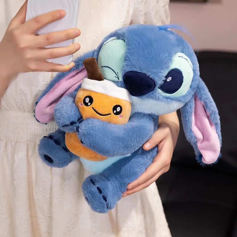 60Cm Huggable Stitch Plushies Hug Duck Kawaii Anime Japanese Style Wink Stitch Plushies with Bubble Tea Doll Pillow Home Decor